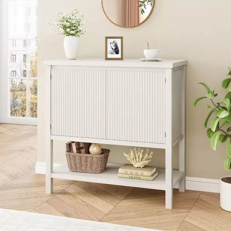 Consoles minces avec rangement, Table console à 2 portes, Buffet moderne avec étagère de rangement, Meuble de bar à café pour salon, bureau Blanc