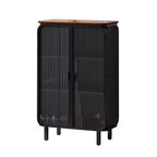 Modern Two-Door Cabinet with Glass Doors Featuring Three-Tier Storage 28.35 Unique Fir Cabinet Top for Entryway Home Black