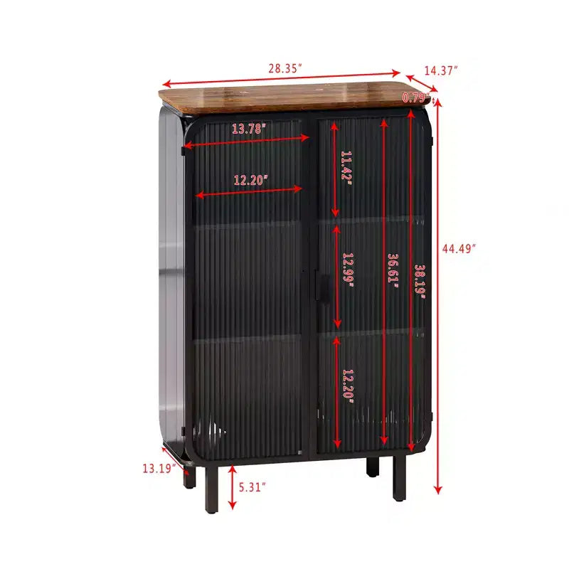 Meuble moderne à deux portes vitrées avec rangement à trois niveaux, dessus de meuble unique en sapin de 72 cm pour entrée maison noir