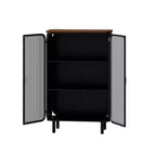 Meuble moderne à deux portes vitrées avec rangement à trois niveaux, dessus de meuble unique en sapin de 72 cm pour entrée maison noir