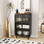 Meuble moderne à deux portes vitrées avec rangement à trois niveaux, dessus de meuble unique en sapin de 72 cm pour entrée maison noir