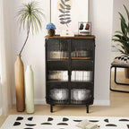 Meuble moderne à deux portes vitrées avec rangement à trois niveaux, dessus de meuble unique en sapin de 72 cm pour entrée maison noir