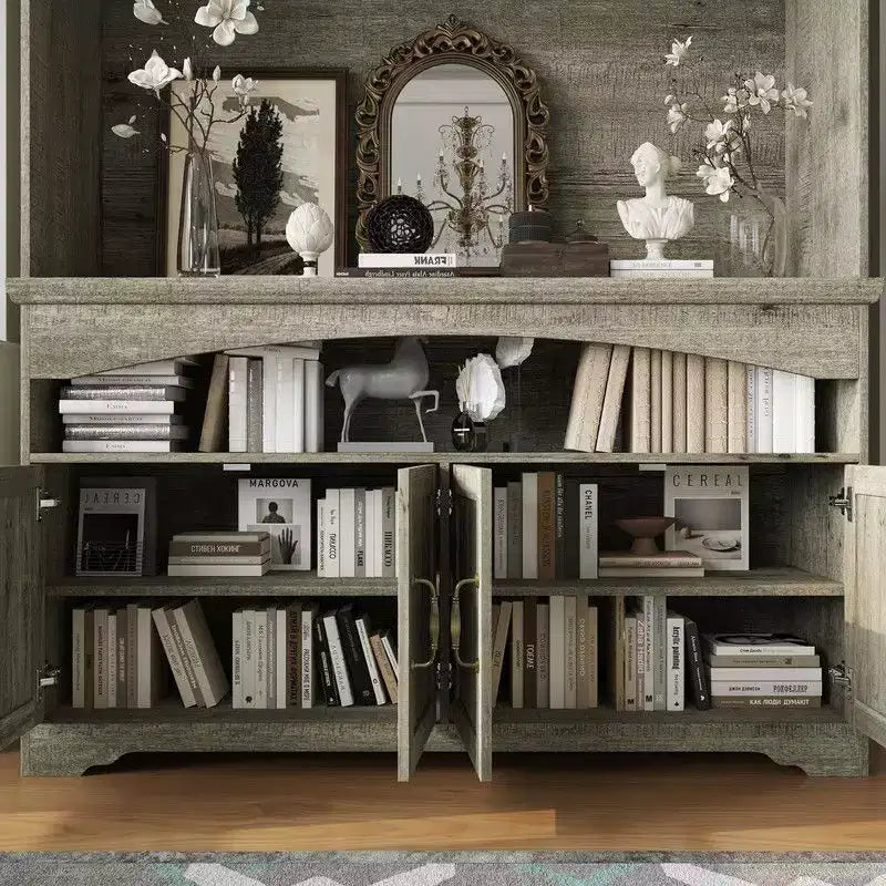Famapy Meuble de Rangement Rustique Multifonctionnel, Vitrine et Bibliothèque, Unité de Rangement pour Salon, Meuble de Rangement de Cuisine pour Vaisselle