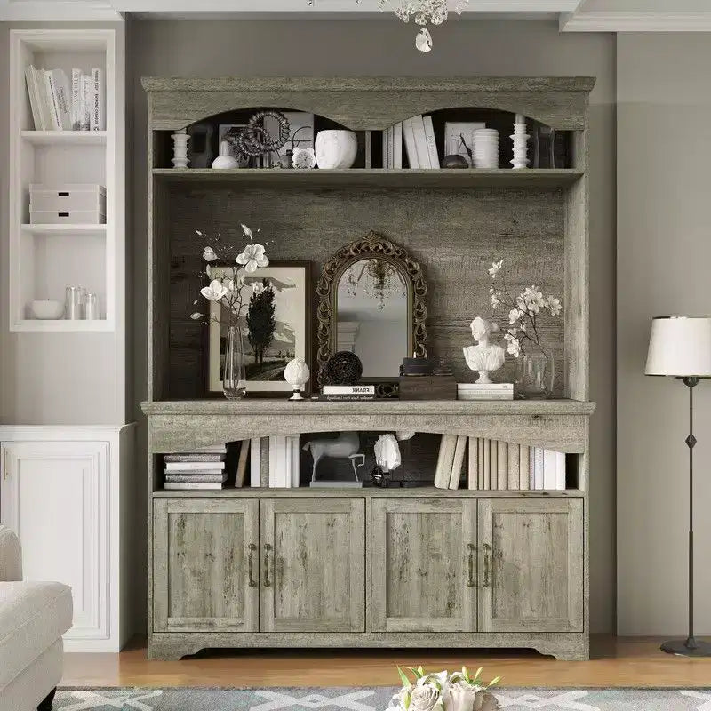 Famapy Meuble de Rangement Rustique Multifonctionnel, Vitrine et Bibliothèque, Unité de Rangement pour Salon, Meuble de Rangement de Cuisine pour Vaisselle