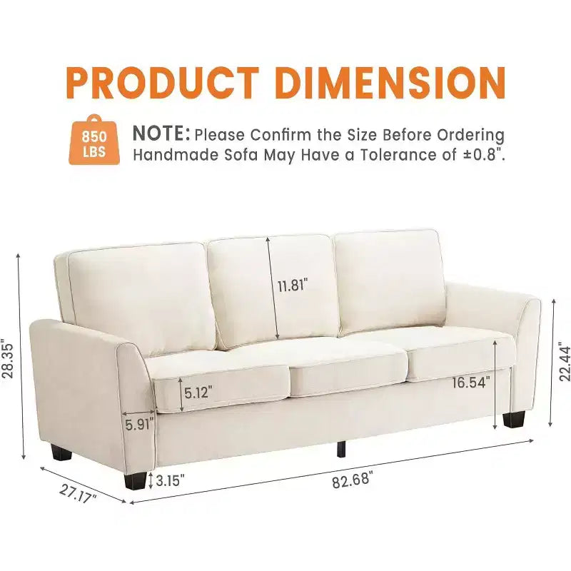 Canapé 3 places surdimensionné moderne en chenille de 211 cm, causeuse profonde et confortable, canapé douillet lavable pour la maison, le bureau ou l'appartement