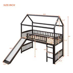Lit mezzanine double cabane avec toboggan, structure de lit mezzanine en bois avec échelle et toit