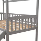 Lit mezzanine double cabane avec toboggan, structure de lit mezzanine en bois avec échelle et toit