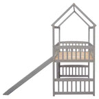 Lit mezzanine double cabane avec toboggan, structure de lit mezzanine en bois avec échelle et toit