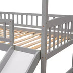 Lit mezzanine double cabane avec toboggan, structure de lit mezzanine en bois avec échelle et toit