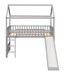 Lit mezzanine double cabane avec toboggan, structure de lit mezzanine en bois avec échelle et toit