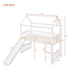 Lit mezzanine double cabane avec toboggan, structure de lit mezzanine en bois avec échelle et toit