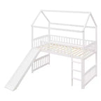 Lit mezzanine double cabane avec toboggan, structure de lit mezzanine en bois avec échelle et toit