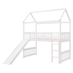 Lit mezzanine double cabane avec toboggan, structure de lit mezzanine en bois avec échelle et toit