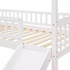 Lit mezzanine double cabane avec toboggan, structure de lit mezzanine en bois avec échelle et toit