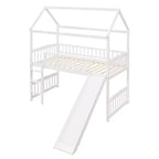 Lit mezzanine double cabane avec toboggan, structure de lit mezzanine en bois avec échelle et toit