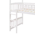 Lit mezzanine double cabane avec toboggan, structure de lit mezzanine en bois avec échelle et toit