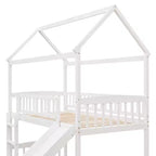 Lit mezzanine double cabane avec toboggan, structure de lit mezzanine en bois avec échelle et toit