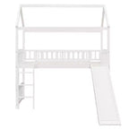 Lit mezzanine double cabane avec toboggan, structure de lit mezzanine en bois avec échelle et toit