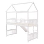Lit mezzanine double cabane avec toboggan, structure de lit mezzanine en bois avec échelle et toit
