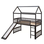 Lit mezzanine double cabane avec toboggan, structure de lit mezzanine en bois avec échelle et toit