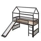 Lit mezzanine double cabane avec toboggan, structure de lit mezzanine en bois avec échelle et toit