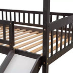 Lit mezzanine double cabane avec toboggan, structure de lit mezzanine en bois avec échelle et toit