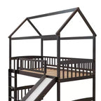 Lit mezzanine double cabane avec toboggan, structure de lit mezzanine en bois avec échelle et toit
