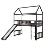 Lit mezzanine double cabane avec toboggan, structure de lit mezzanine en bois avec échelle et toit