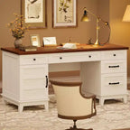 Bureau de direction Garvee avec tiroirs, bureau d'ordinateur de style rustique avec station de charge, bureau d'écriture en bois de 60 pouces avec classeur de rangement