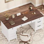 Bureau de direction Garvee avec tiroirs, bureau d'ordinateur de style rustique avec station de charge, bureau d'écriture en bois de 60 pouces avec classeur de rangement