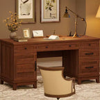 Bureau de direction Garvee avec tiroirs, bureau d'ordinateur de style rustique avec station de charge, bureau d'écriture en bois de 60 pouces avec classeur de rangement