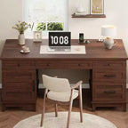 Bureau de direction Garvee avec tiroirs, bureau d'ordinateur de style rustique avec station de charge, bureau d'écriture en bois de 60 pouces avec classeur de rangement