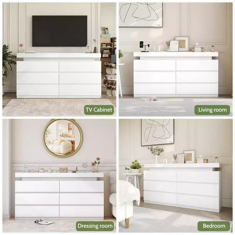 Coiffeuse moderne Dyonery à 6 tiroirs avec plateau coulissant, comprenant des tiroirs, un organiseur pour chambre à coucher, placard et salon