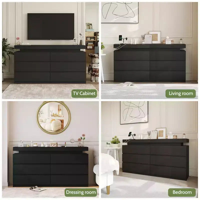 Coiffeuse moderne Dyonery à 6 tiroirs avec plateau coulissant, comprenant des tiroirs, un organiseur pour chambre à coucher, placard et salon