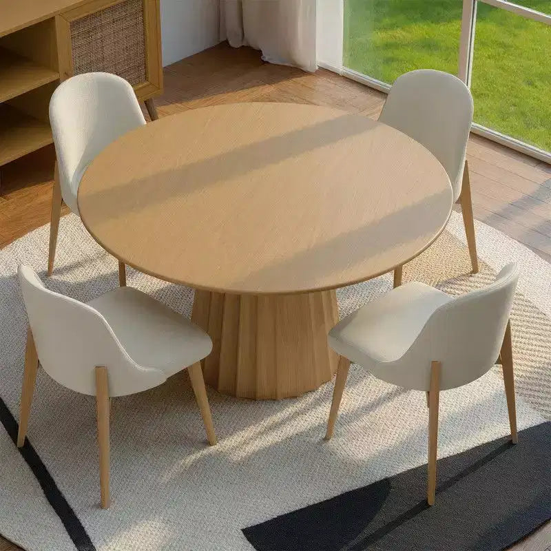 PexFix Ensemble Table à Manger Ronde Moderne 46 avec 8 Chaises Rembourrées Plateau en Bois Texturé Naturel Piètement Plissé Sièges Beiges pour Cuisine Salle à Manger