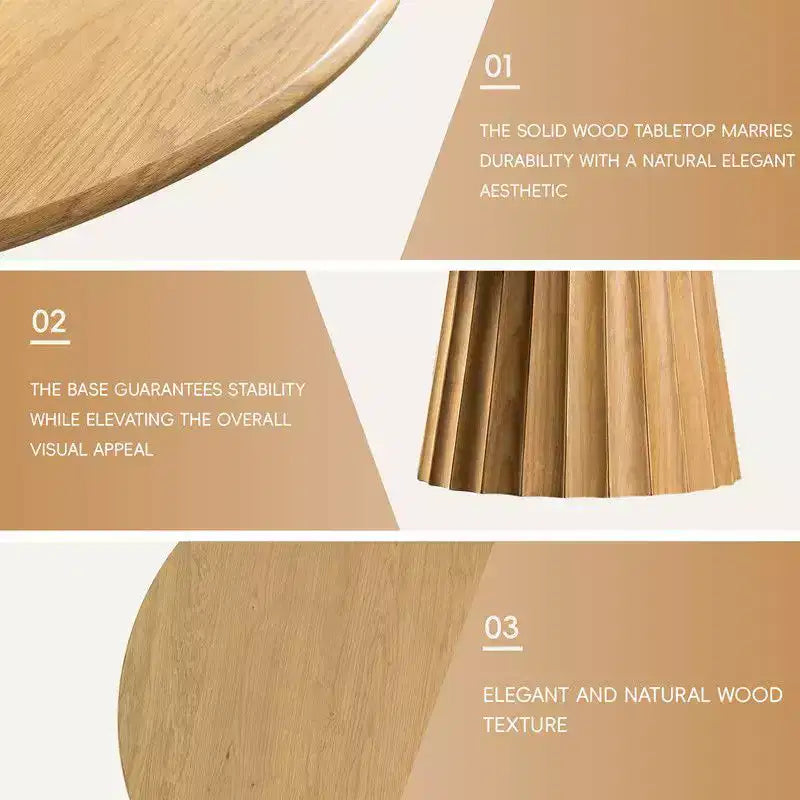 PexFix Ensemble Table à Manger Ronde Moderne 46 avec 8 Chaises Rembourrées Plateau en Bois Texturé Naturel Piètement Plissé Sièges Beiges pour Cuisine Salle à Manger