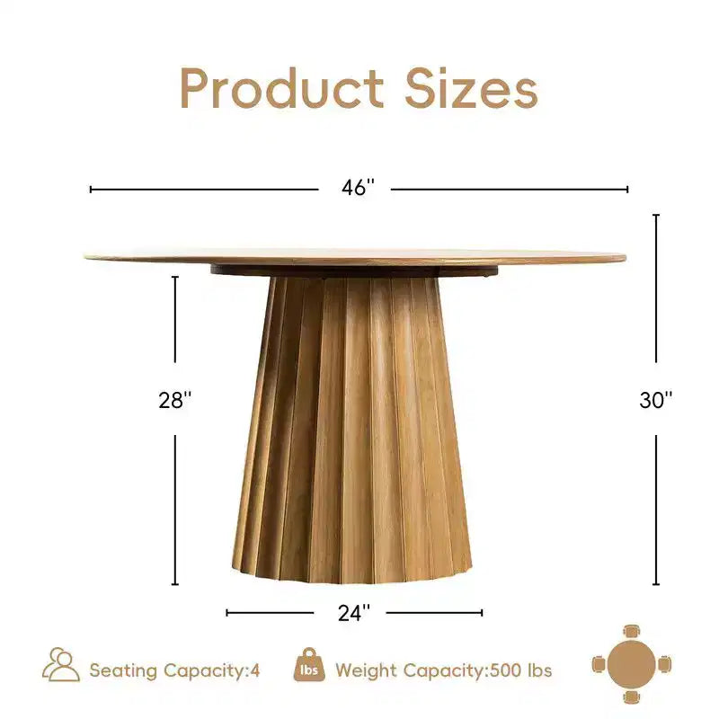 PexFix Ensemble Table à Manger Ronde Moderne 46 avec 8 Chaises Rembourrées Plateau en Bois Texturé Naturel Piètement Plissé Sièges Beiges pour Cuisine Salle à Manger