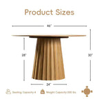 PexFix Ensemble Table à Manger Ronde Moderne 46 avec 8 Chaises Rembourrées Plateau en Bois Texturé Naturel Piètement Plissé Sièges Beiges pour Cuisine Salle à Manger