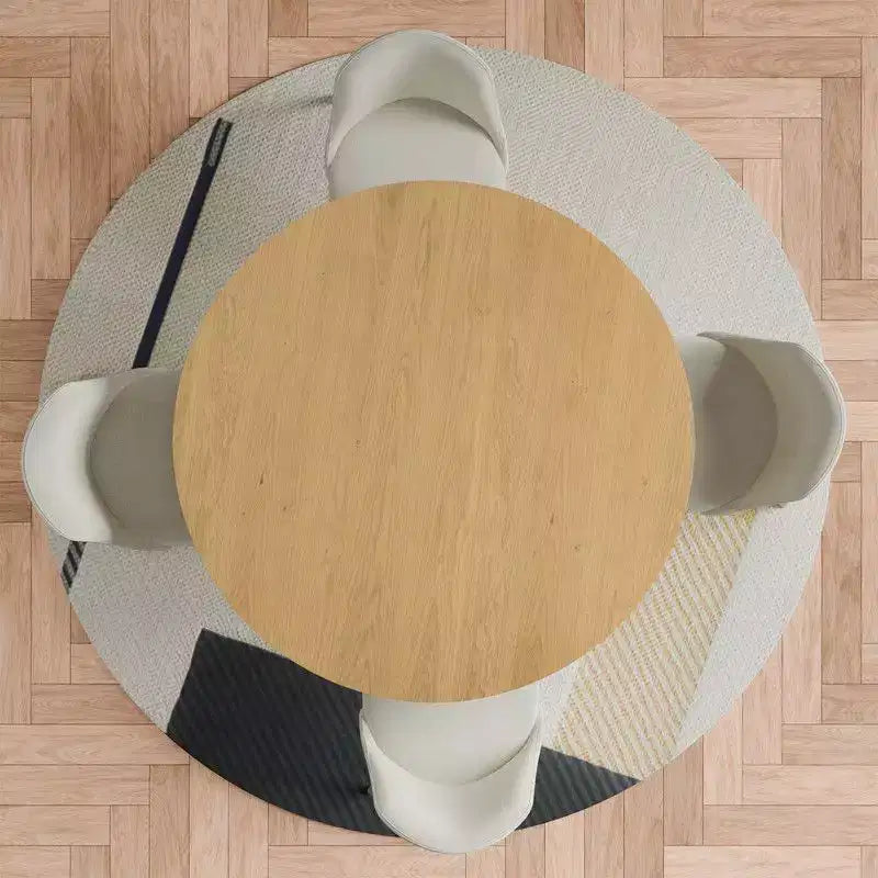 PexFix Ensemble Table à Manger Ronde Moderne 46 avec 8 Chaises Rembourrées Plateau en Bois Texturé Naturel Piètement Plissé Sièges Beiges pour Cuisine Salle à Manger
