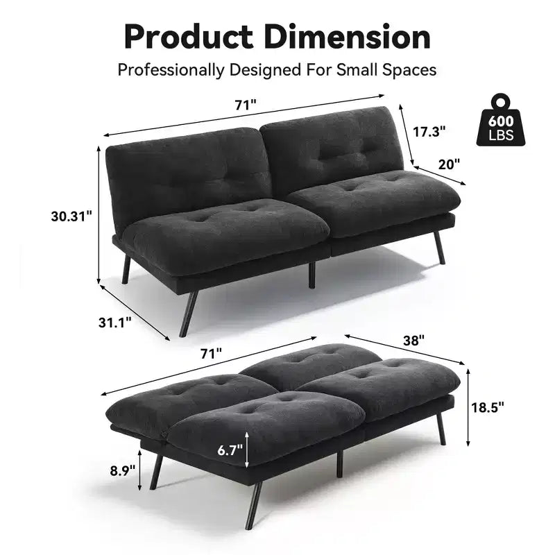 Canapé-lit convertible futon MUUEGM 72, canapé en tissu éponge avec dossier réglable et housses lavables pour petits espaces, salon