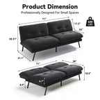 Canapé-lit convertible futon MUUEGM 72, canapé en tissu éponge avec dossier réglable et housses lavables pour petits espaces, salon