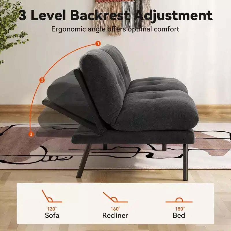 Canapé-lit convertible futon MUUEGM 72, canapé en tissu éponge avec dossier réglable et housses lavables pour petits espaces, salon