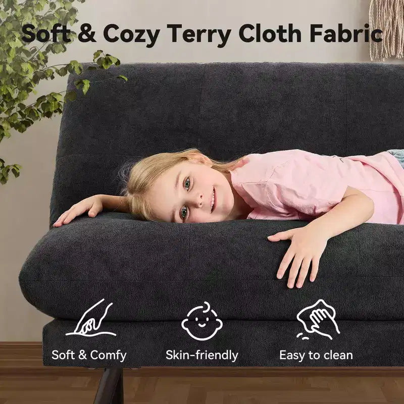 Canapé-lit convertible futon MUUEGM 72, canapé en tissu éponge avec dossier réglable et housses lavables pour petits espaces, salon