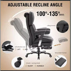 Fauteuil de bureau grande taille avec repose-pieds - Fauteuil de bureau exécutif Efomao à dossier haut avec assise large, accoudoirs réglables, fauteuil d'ordinateur ergonomique, noir