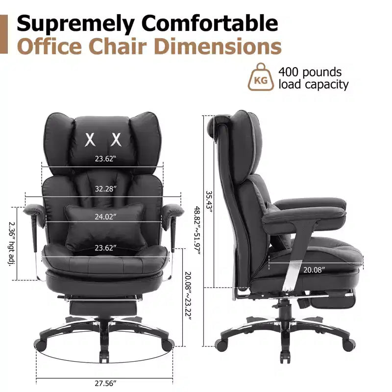 Fauteuil de bureau grande taille avec repose-pieds - Fauteuil de bureau exécutif Efomao à dossier haut avec assise large, accoudoirs réglables, fauteuil d'ordinateur ergonomique, noir