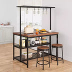 Coolmee Îlot de Cuisine de 42/47 Pouces avec Rangement et Sièges – Étagère de Boulanger à 3 Niveaux, Support de Micro-ondes, Table à Manger pour 4, 5 Crochets et Capacité de 50 lb