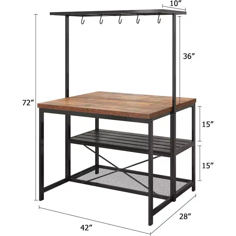 Coolmee Îlot de Cuisine de 42/47 Pouces avec Rangement et Sièges – Étagère de Boulanger à 3 Niveaux, Support de Micro-ondes, Table à Manger pour 4, 5 Crochets et Capacité de 50 lb