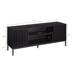 Meuble TV noir pour téléviseurs de 32 à 65 pouces, meuble de divertissement moderne avec armoires de rangement, console TV pour salon