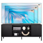 Meuble TV noir pour téléviseurs de 32 à 65 pouces, meuble de divertissement moderne avec armoires de rangement, console TV pour salon