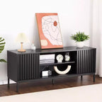 Meuble TV noir pour téléviseurs de 32 à 65 pouces, meuble de divertissement moderne avec armoires de rangement, console TV pour salon
